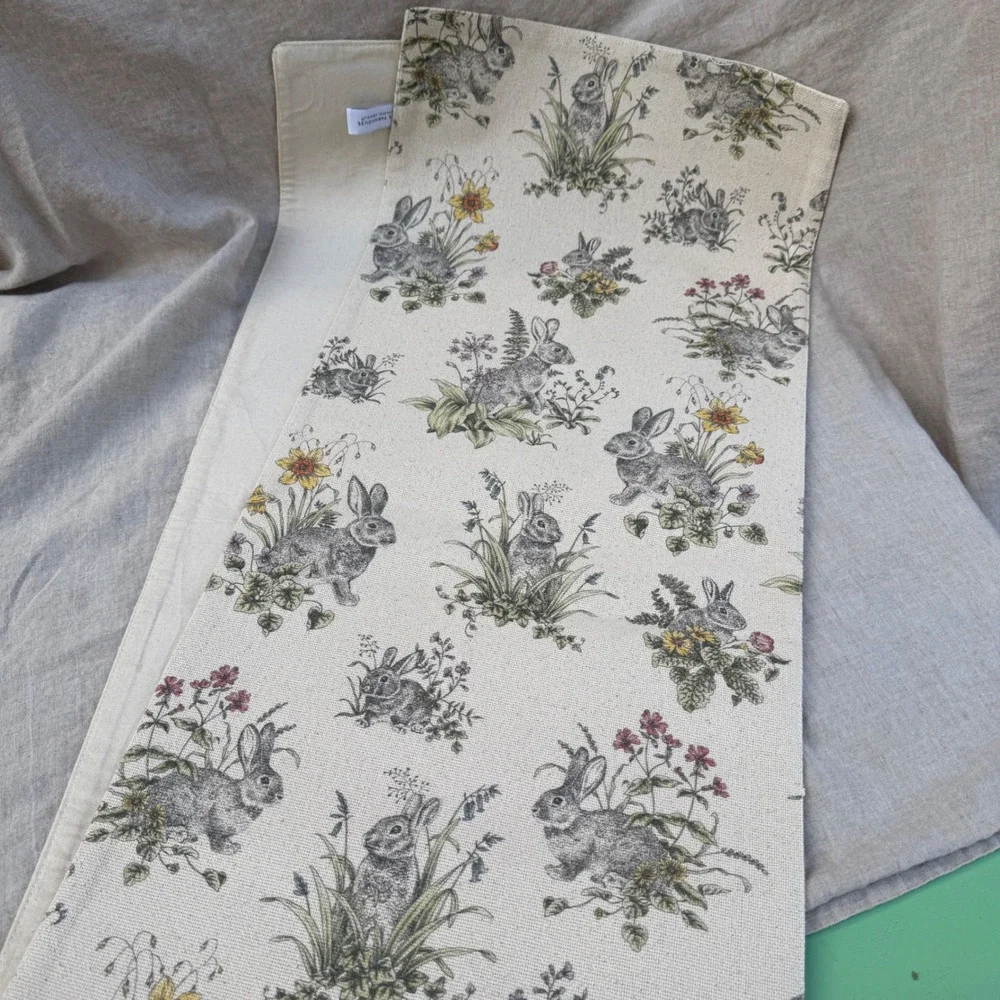 The Farmhouse Rachel Ashwell Table Runner Bunny Rabbit Floral Easter Spring 72